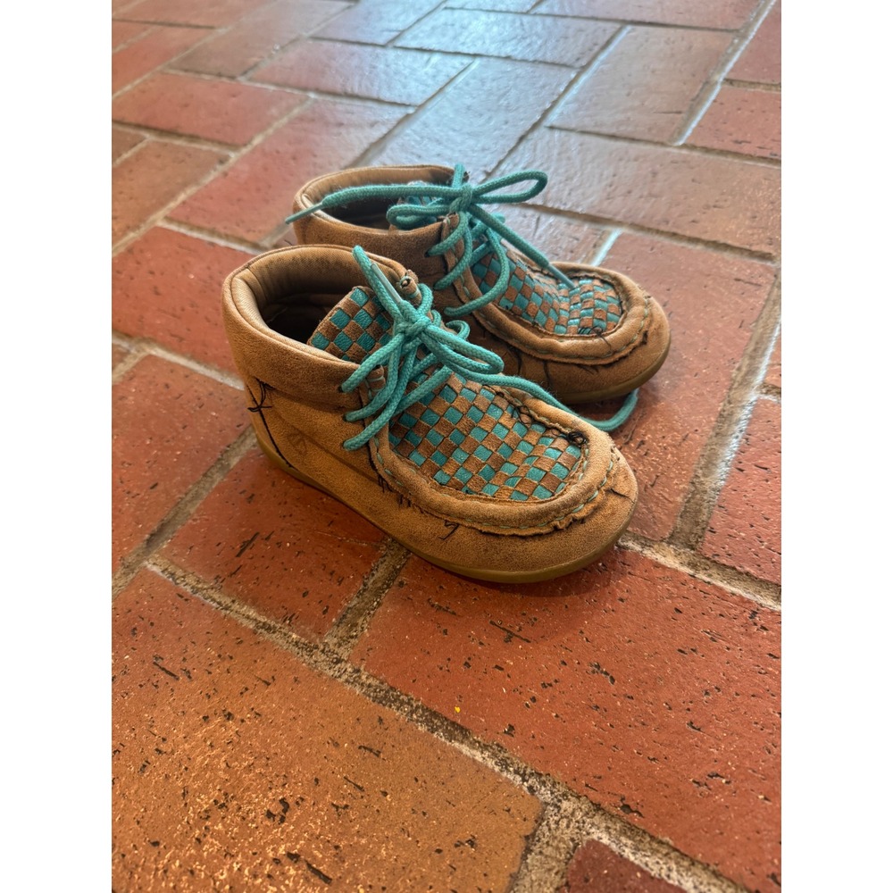 Blazin Roxx Kids Tan Turquoise Woven‎ Moccasin Shoes Size 9 Western Mocs